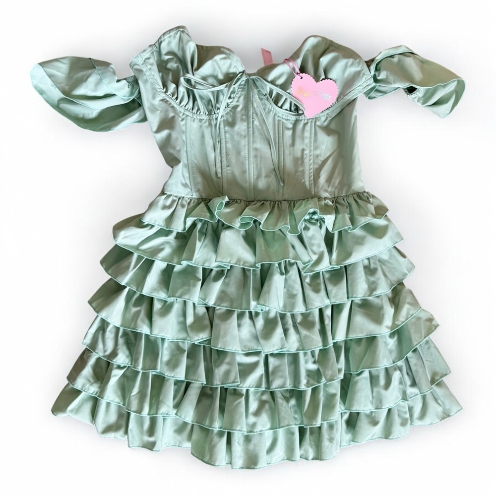 NWT Dolls Kill Sugar Thrillz Seafoam Green Ruffled Mini Dress